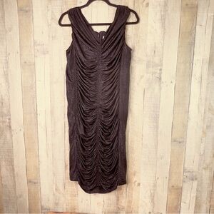 Calvin Klein Size 16 Black Sleeveless Ruched Dress Lined Back Zipper Closure